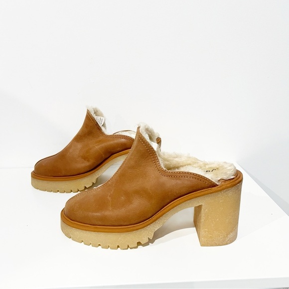 Free People James Cozy Mule Faux Fur Cognac Leather Chunky Platform Sole 39.5 - Picture 9 of 14